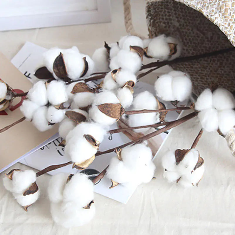 Artificial Multi-Head Cotton Flower Branch for Decor