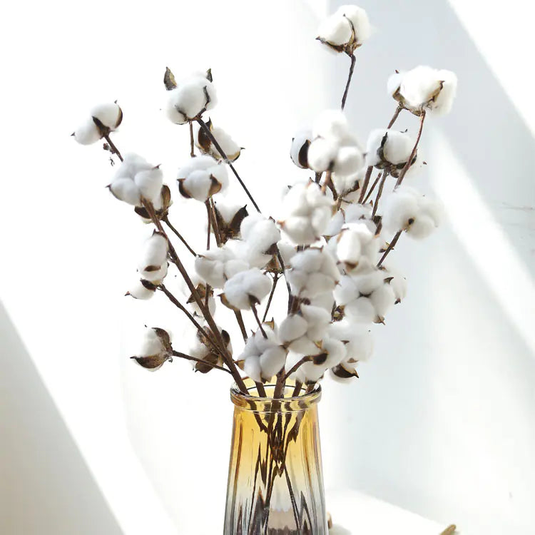 Artificial Multi-Head Cotton Flower Branch for Decor