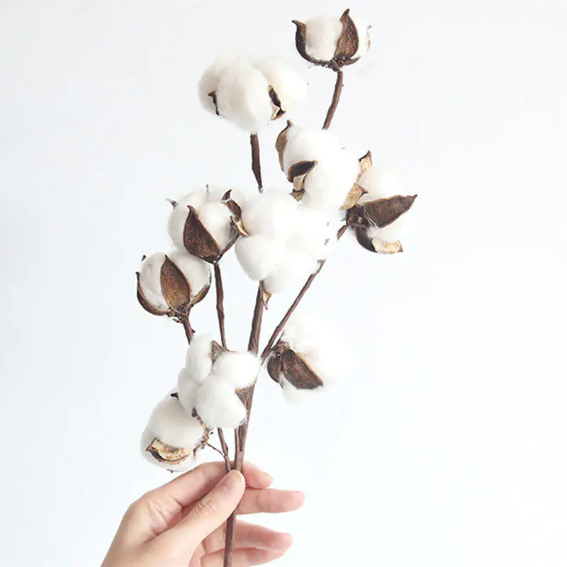 Artificial Multi-Head Cotton Flower Branch for Decor