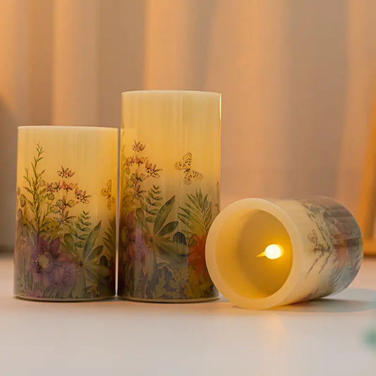 LED Electronic Candle with Spring Floral Design