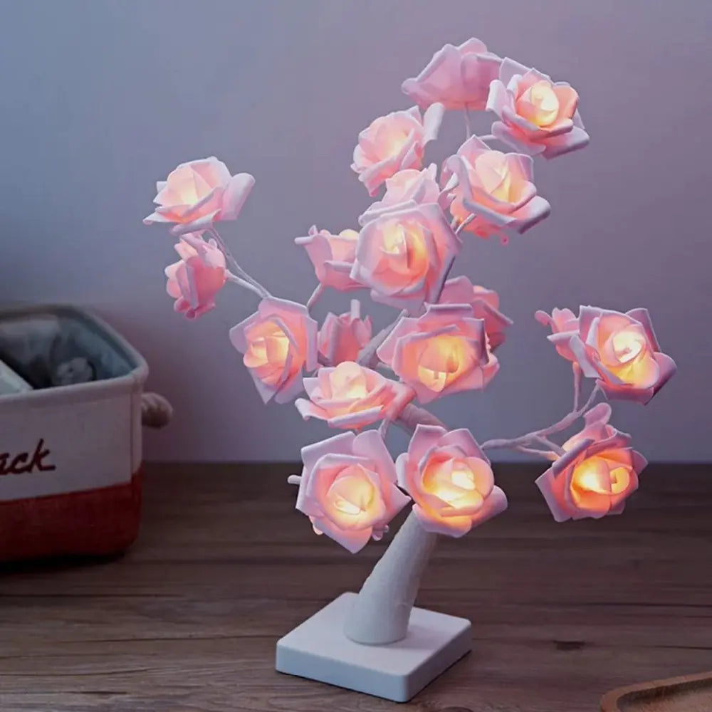 LED Tree Lamp with Realistic Rose Design