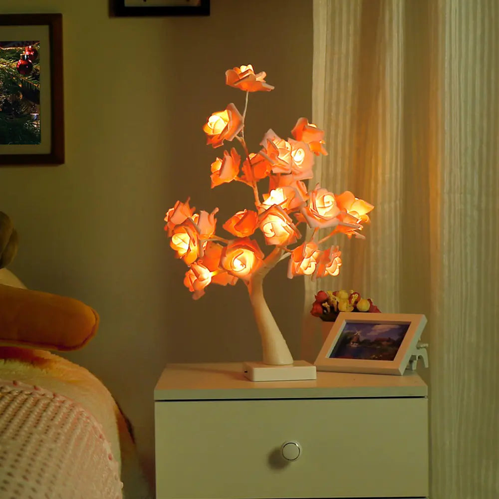 LED Tree Lamp with Realistic Rose Design