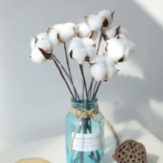 Artificial Multi-Head Cotton Flower Branch for Decor