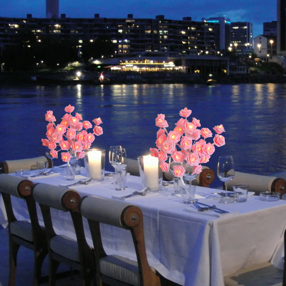 LED Tree Lamp with Realistic Rose Design