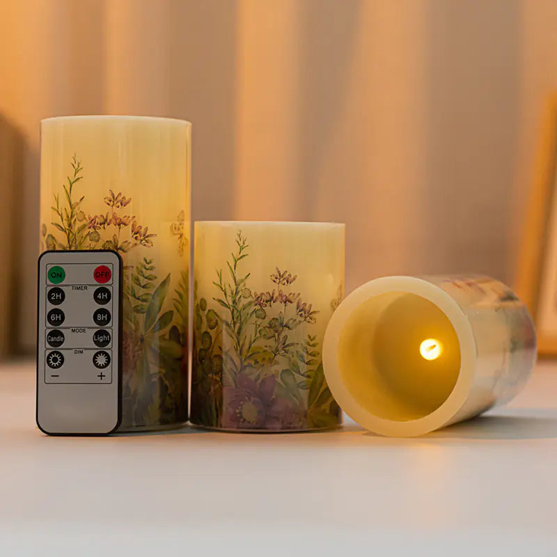 LED Electronic Candle with Spring Floral Design